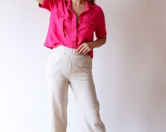Pantalones de verano de lino de algodón para mujer, pantalones sueltos casuales, pantalones de pierna ancha, pantalones beige