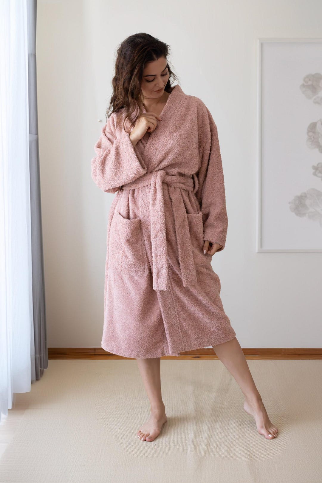 Cotton Terry Kimono Robe – Pink Maxi Spa Bathrobe for Women - Etsy