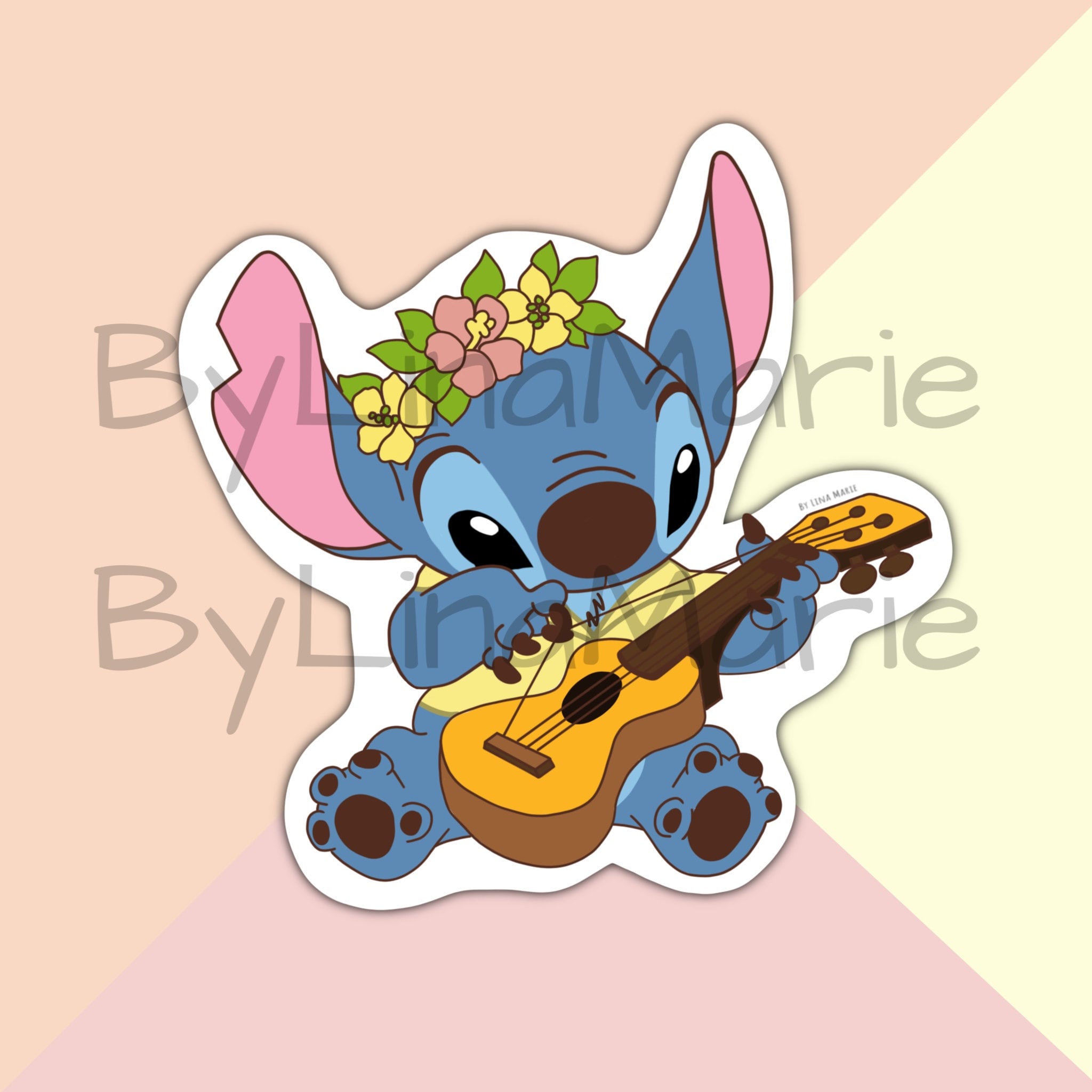 Stitch Playing The Ukulele Sticker Lilo & Stich Disney Etsy
