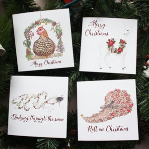 Cartes de voeux de Noël | hermine, alpaga, poulet, pangolin | Fabriqué avec des matériaux provenant de sources responsables | Aquarelles amusantes et festives