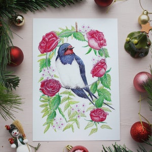 Swallow in a Swing - A5 giclée swallow print | Produced from original pencil art, dispatched in eco-friendly packaging