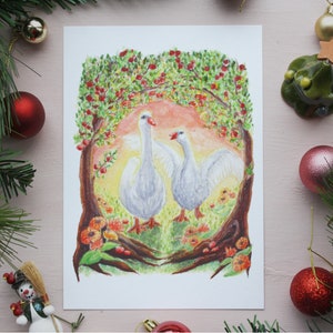 Honk - Stampa A5 giclée di oche in meleto / Prodotto da arte acquerello originale, spedito in imballaggi eco-compatibili