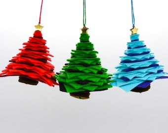 Set of 3 Hanging Christmas Tree Decorations Celebration Festive Mini Christmas Tree Cute Kawaii Christmas Decór Felt Festive Miniature Trees