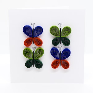 4 Farfalle Quilled Card / Fatto a mano Quilling Biglietto di auguri / Buon compleanno Anniversario / Mancante / Pensando a te / Solo una nota da dire