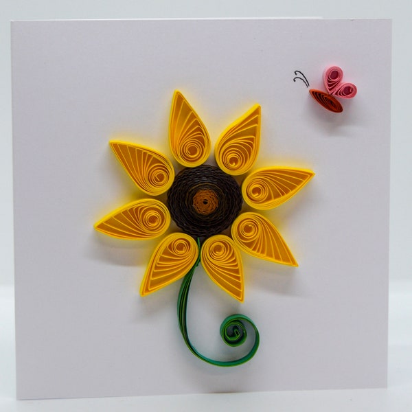 Quilled Sunflower Card|Handmade Greeting Card|Happy Birthday Anniversary Congratulations Celebration|Flowers Floral|Love You Thinking of You