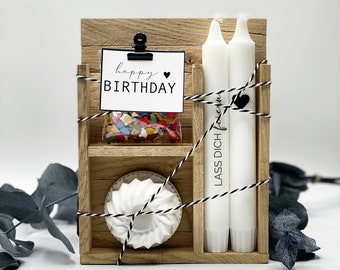 Candle with saying in WOODEN BOX, candle gift, birthday gift, BIRTHDAY BOX, small gift, gift instead of flowers, candle name