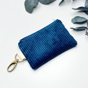 Mini billetera de pana azul oscuro, billetera pequeña, monedero, mini billetera, mini monedero, mini estuche, monedero azul