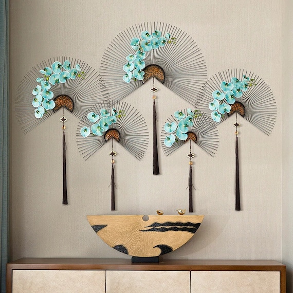 Japanese Modern Creative Metal Fan Wall Hanging Vintage Art Etsy