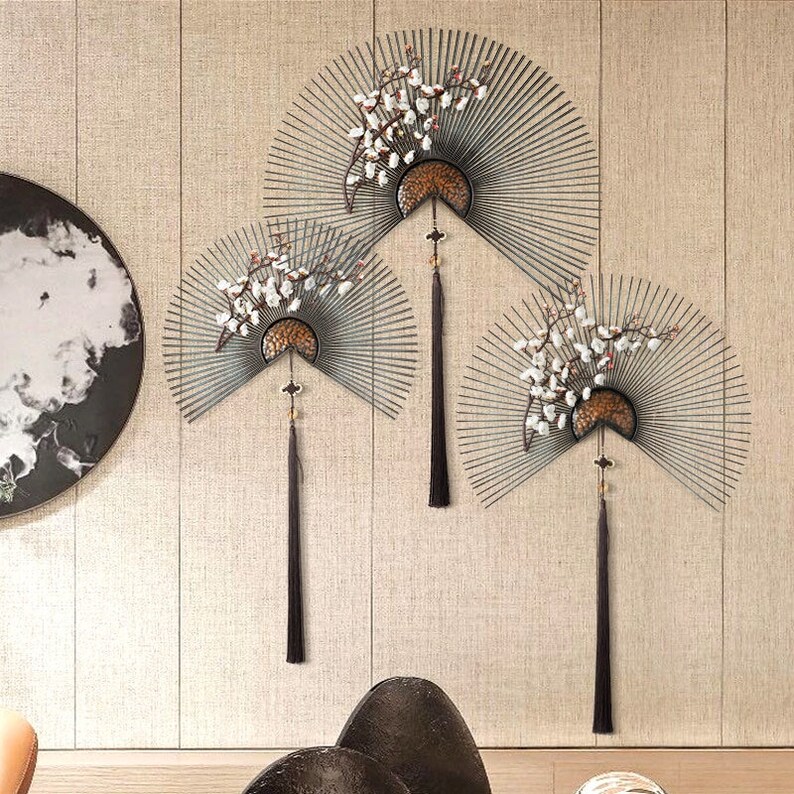 Japanese Modern Creative Metal Fan Wall Hanging Vintage Art Etsy