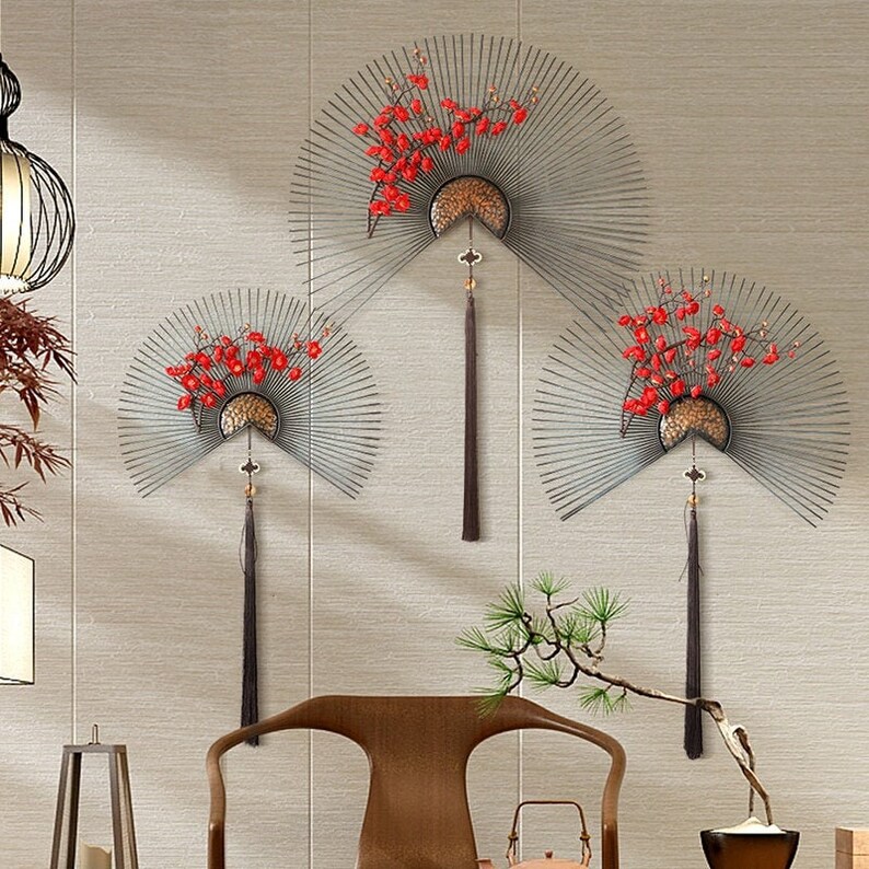Japanese Modern Creative Metal Fan Wall Hanging Vintage Art Etsy