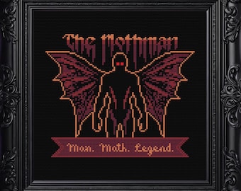 Mothman Cross Stitch Pattern: Cryptid Legend, Gothic Embroidery (PDF Download