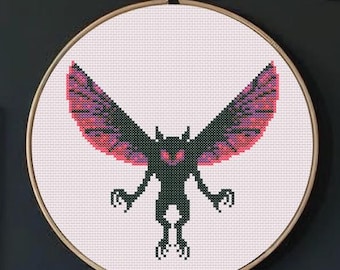 Mothman Cross Stitch Pattern: Cryptid Gothic Halloween Embroidery (PDF Pattern)