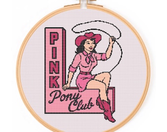 Pink Pony Club Cross Stitch Pattern Chappell Roan Inspired Cowgirl Digital Download