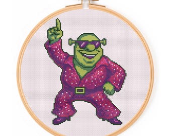 Patrón de punto de cruz de Shrek Disco Meme divertido Bordado Descarga digital PDF