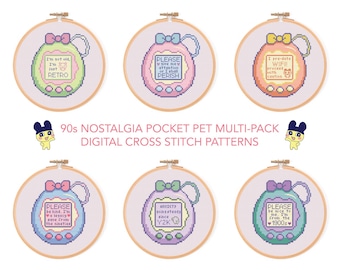 Multi-Pack of 90s Nostalgia Tamagotchi Cross Stitch Patterns