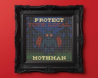Protect Your Local Mothman Cross Stitch Pattern: Cryptid Gothic Embroidery (PDF Pattern)