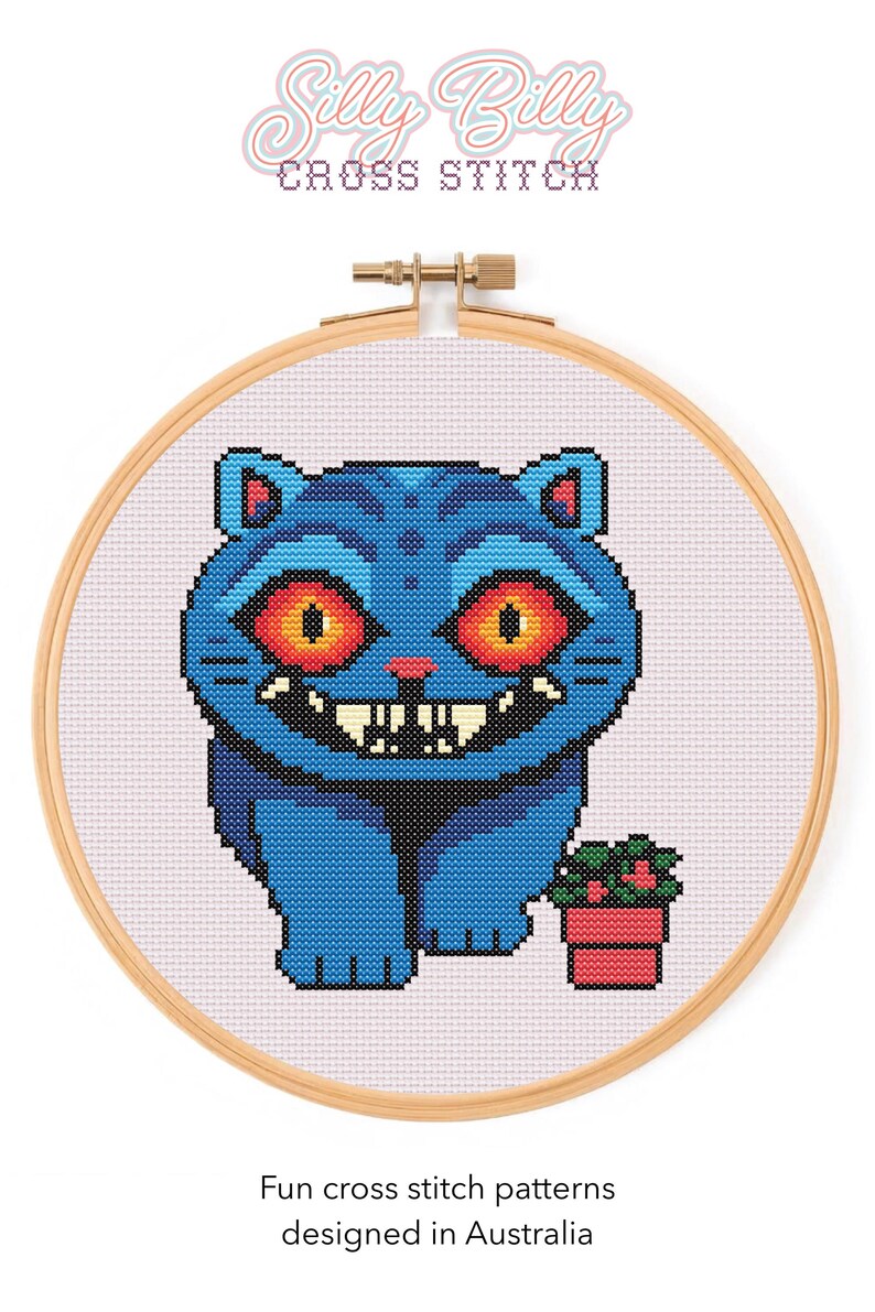derpy the tiger cross stitch pdf pattern inspired by kpop demon hunters movie character embroidery fan art silly billy cross quirky hoop art colourful meme tiger design geeky digital download embroidery chart includes dmc floss list black and white and colour versions perfect for kpop stan culture fans of huntrix and saja boys cosplay anime geek fandom handmade gift quirky hoop decor