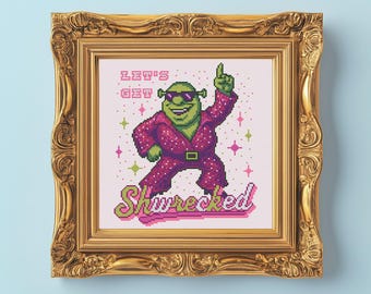 Patrón de punto de cruz de Shrek Disco: Bordado de memes divertidos (Descarga digital en PDF)