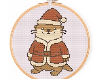 Cottagecore Christmas Otter Cross Stitch Pattern PDF