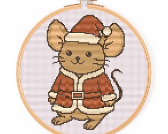 Cottagecore Christmas Mouse Cross Stitch Pattern PDF
