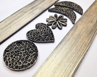 Gold-Schwarze Glänzende Quilling-Streifen, Schmuckzubehör, Dekoration (200 ct, 3/5 mm)
