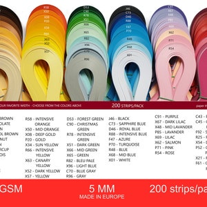 Strisce di carta per quilling da 5 mm, monocolore, confezione da 200 strisce, bordi sottili, carta europea, Lively Paper Creations