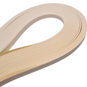 May include: A close-up of a roll of ivory-colored paper quilling strips. The strips are thin and delicate, and they are perfect for creating intricate paper crafts.