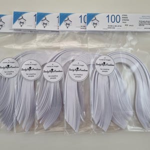 500 strisce di cartoncino per quilling bianche, larghezza 5 mm, lunghezza 297 mm/striscia, 160 g/m², per lettere, pettinatura, sgusciatura, pergamene, X01, 5 confezioni