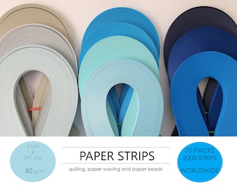 Pack of 2000 Quilling Paper Strips 5 mm x 30 cm 80 gsm 10 colors of blue shades or at choice Lively Paper Creations
