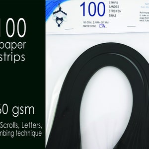 500 strisce di carta per quilling nere, larghezza 5 mm, lunghezza 297 mm/striscia, 160 g/m², per lettere, pettinatura, sgusciatura, pergamene (5 set), C91