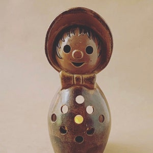 Large Vintage Stoneware Votive Tealight Lantern or Incense Burner a Mid Century Modern Ceramic Luminaria from Japan