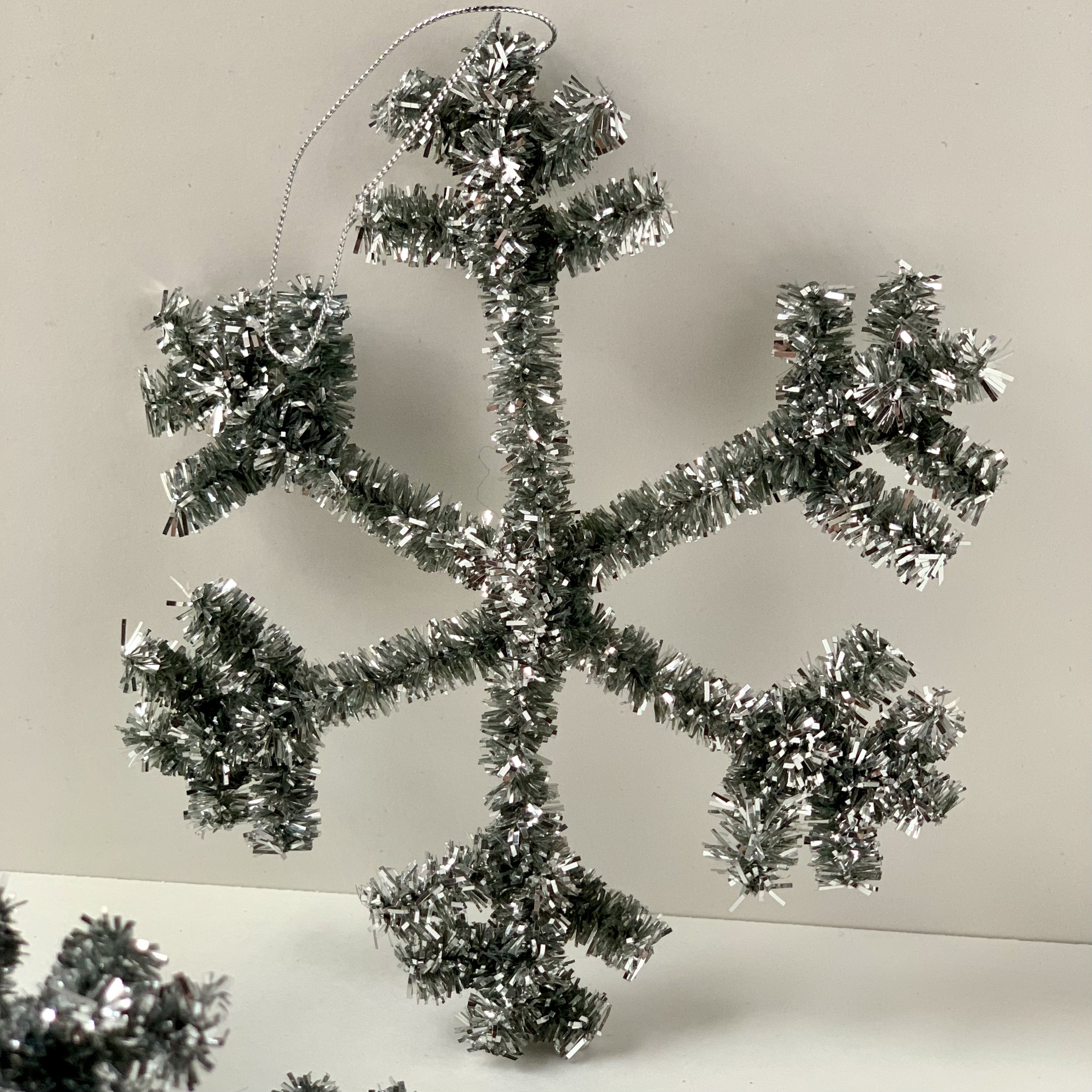 Set of Silver Tinsel XL Pipe Cleaner Snowflake Ornaments Each - Etsy