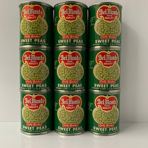 Vintage Toy Mini Supermarket Cans with Paper Del Monte Peas Labels