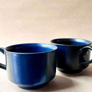 Mid Century Iron Mountain Stoneware Coffee Cups, Blue Ridge Pattern (Set of 2)