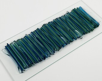 Ocean Fused Glass Wall Art: Handmade Coastal 3D Waves Panel, Coastal Decor