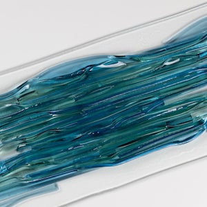 Fused blue glass wall art Ocean vertical wall panel Coastal home décor Office accent Ocean waves sculpture artwork Modern interior design