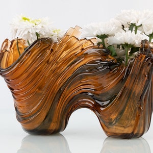 Scultura in vetro ambrato di lusso unica Arte in vetro fuso Opera d&#39;arte astratta Arte funzionale Arte moderna Arredamento per la casa Portacandele Arredamento per la casa