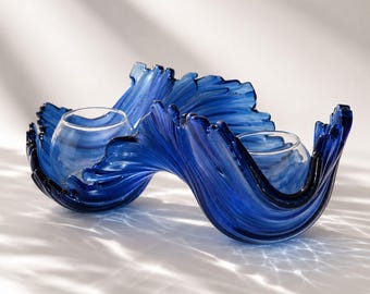 Fused Glass Sculpture: Abstract Vase in Six Colors, Luxury Handmade Home Décor Accent