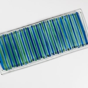 Fused glass modern wall art 3D wall coastal decor Vertical aqua blue wall office art accent Contemporary ocean glass panel Interior design