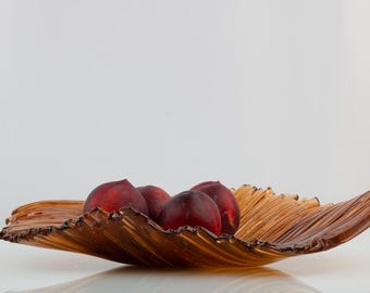 Plato artesanal de vidrio ámbar fusionado, bandeja decorativa para servir y centro de mesa
