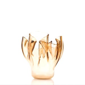 Elegant amber glass vase Functional fused glass art Handmade candleholder Unique home decor Modern glass centerpiece Contemporary glass gift