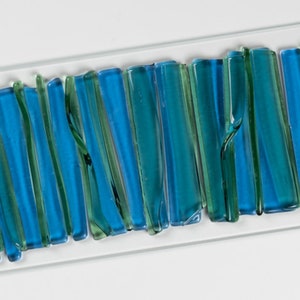 Sea Blue Modern Wall Art | Fused Glass Art Panel | Ocean Horizontal Wall Decor | Coastal Decor | Panel Installation | Interior Design