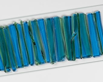 Sea Blue Fused Glass Wall Art: Handmade Modern Coastal Decor, Interior Design