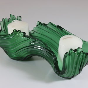 Candle holders Green glass candlesticks Functional art Fused glass Waves and ocean art Small green vase Candleholder for two candles Votive