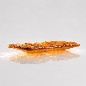 Handmade Amber Fused Glass Serving Platter: Modern Table Accent, Functional Art