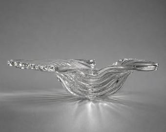 Clear Fused Glass Sculpture: Abstract Table Centerpiece, Candle Holder, Home Decor