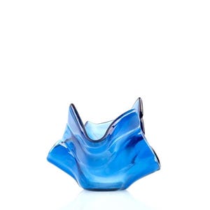 Handmade blue glass candle holder and vase Functional glass art Modern decor Ocean theme Tealight holder Unique design Waves art
