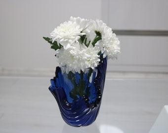 Blue Abstract Flower Vase | Fused Glass Vase | Fused Glass Art | Abstract Art | Blue Vase | Home Decor | Original Artwork | Vase Centerpiece