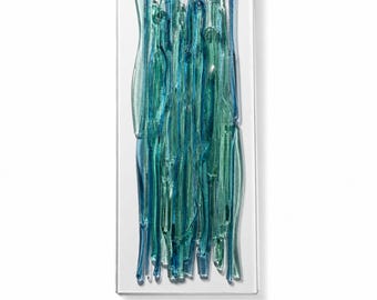 Handmade Fused Glass Wall Art, 3D Ocean Blue Abstract Panel, Coastal Nautical Decor