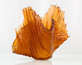 Handmade Amber Fused Glass Vase – Abstract Art Centerpiece, Modern Sculptural Decor, Unique Artistic Sculpture